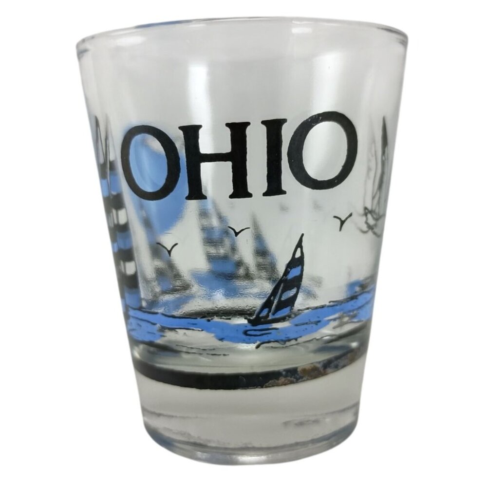 OHIO Sailboat Scene On Shot Glass Vintage